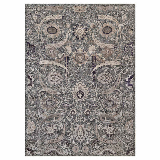 Transitional Wool & Silk Hand Knotted Rug Brown No Border 9.11X13.10 -O090948