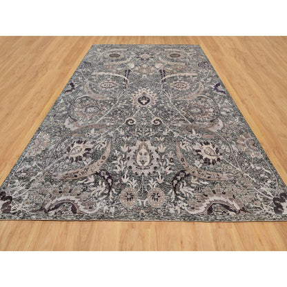 Transitional Wool & Silk Hand Knotted Rug Brown No Border 9.11X13.10 -O090948