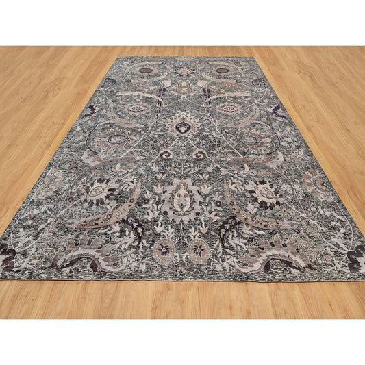 Transitional Wool & Silk Hand Knotted Rug Brown No Border 9.11X13.10 -O090948