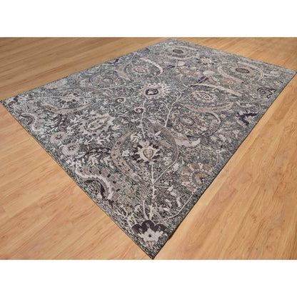 Transitional Wool & Silk Hand Knotted Rug Brown No Border 9.11X13.10 -O090948