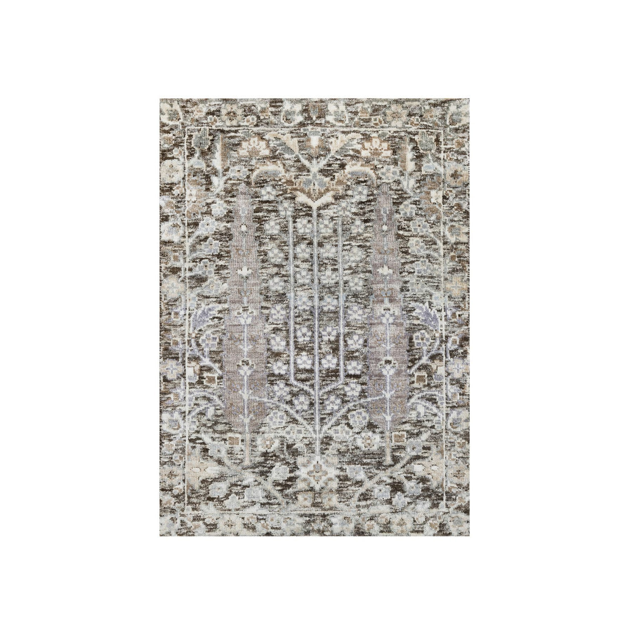 Gray 2'1" x 2'11" Transitional Hand knotted Wool/Silk Rug - Sku: O090950