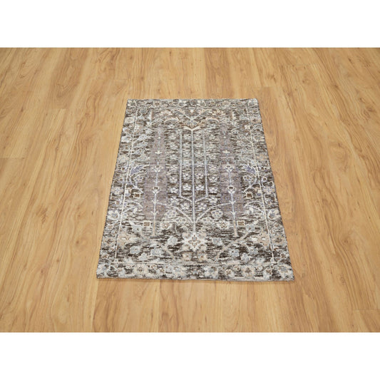 Transitional Wool & Silk Hand Knotted Rug Grey No Border 2.1X2.11 -O090950