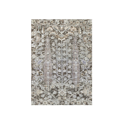 Transitional Wool & Silk Hand Knotted Rug Grey No Border 2.0X2.11 -O090951