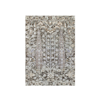 Transitional Wool & Silk Hand Knotted Rug Grey No Border 2.0X2.11 -O090951