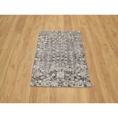 Transitional Wool & Silk Hand Knotted Rug Grey No Border 2.0X2.11 -O090951