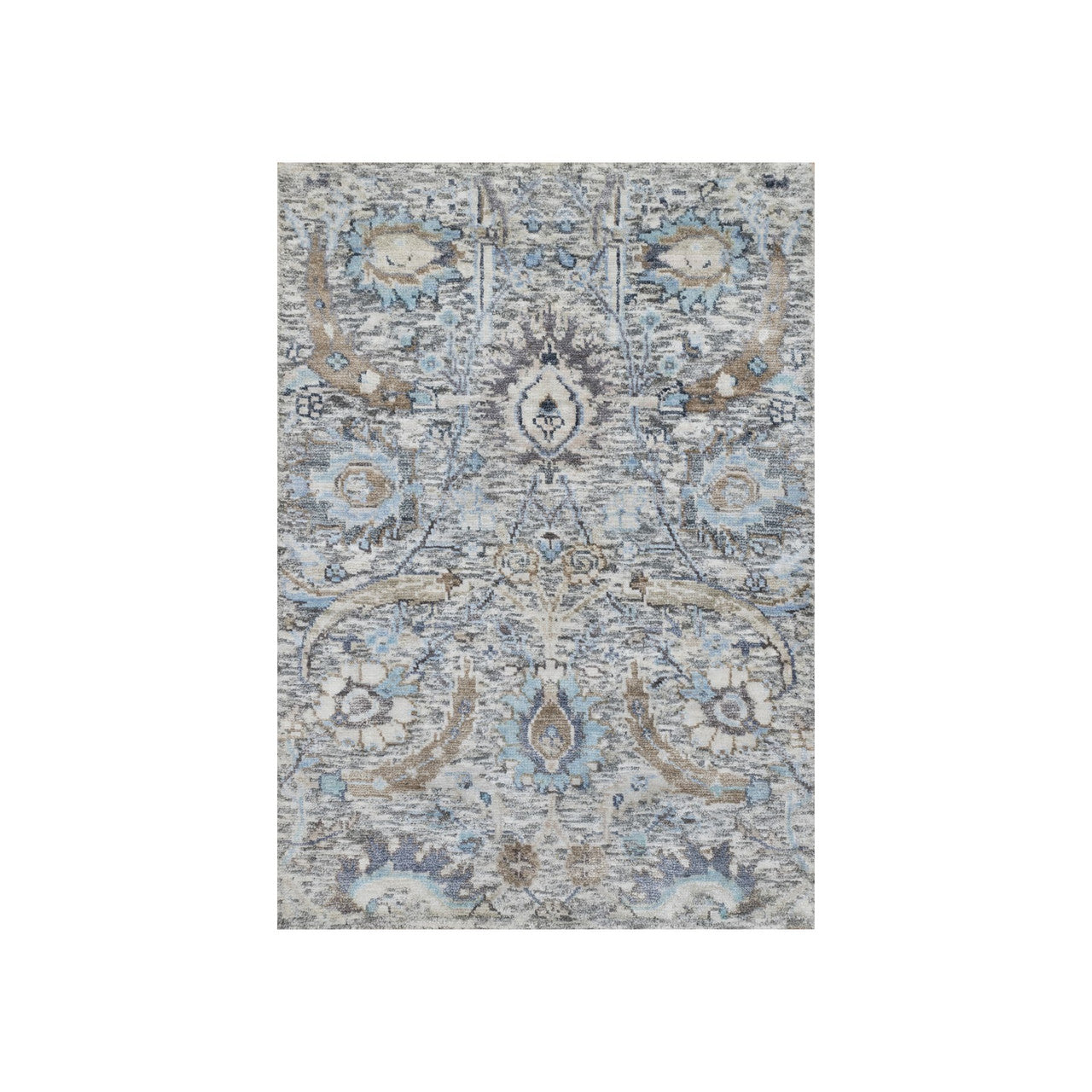 Ivory 2'1" x 3'0" Transitional Hand knotted Wool/Silk Rug - Sku: O090952