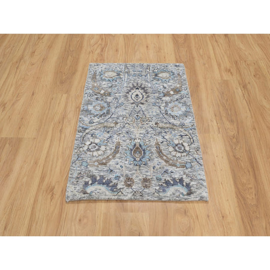 Transitional Wool & Silk Hand Knotted Rug Ivory No Border 2.1X3.0 -O090952