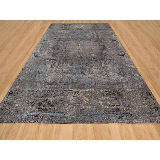 Transitional Wool & Silk Hand Knotted Rug Grey No Border 9.11X14.0 -O090954