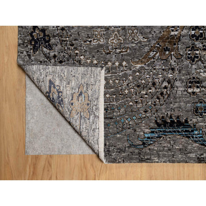 Transitional Wool & Silk Hand Knotted Rug Grey No Border 9.11X14.0 -O090954