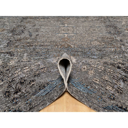 Transitional Wool & Silk Hand Knotted Rug Grey No Border 9.11X14.0 -O090954