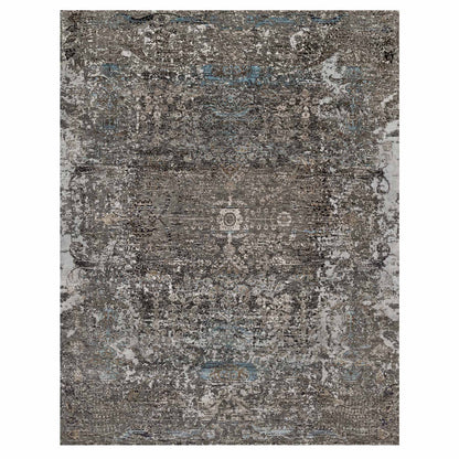 Transitional Wool & Silk Hand Knotted Rug Grey No Border 7.11X9.10 -O090955