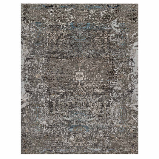 Transitional Wool & Silk Hand Knotted Rug Grey No Border 7.11X9.10 -O090955