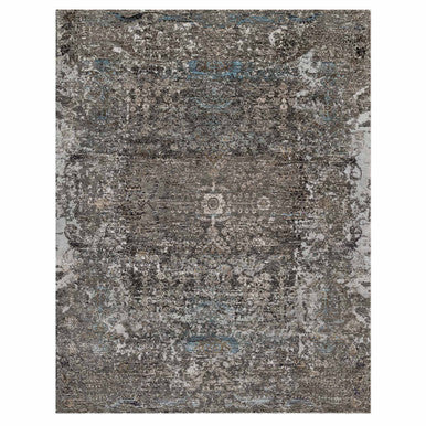 Transitional Wool & Silk Hand Knotted Rug Grey No Border 7.11X9.10 -O090955