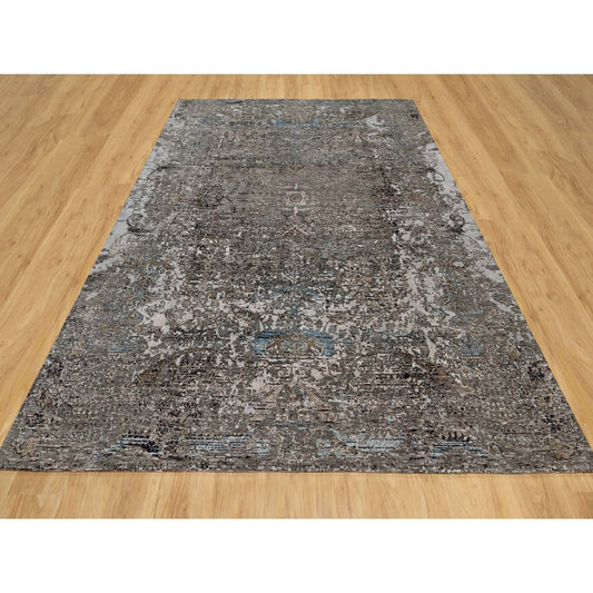 Transitional Wool & Silk Hand Knotted Rug Grey No Border 7.11X9.10 -O090955