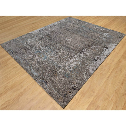 Transitional Wool & Silk Hand Knotted Rug Grey No Border 7.11X9.10 -O090955