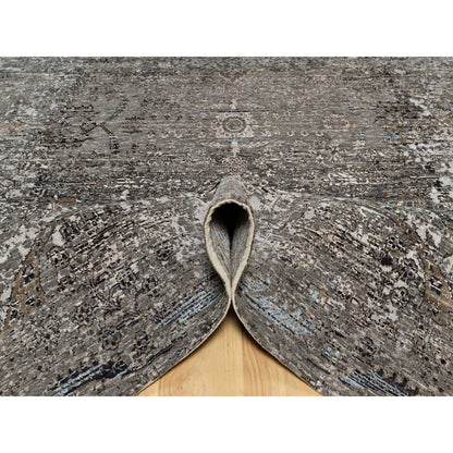 Transitional Wool & Silk Hand Knotted Rug Grey No Border 7.11X9.10 -O090955