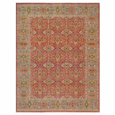 Oushak And Peshawar Wool Hand Knotted Rug Red Green 8.11X11.10 -O090957