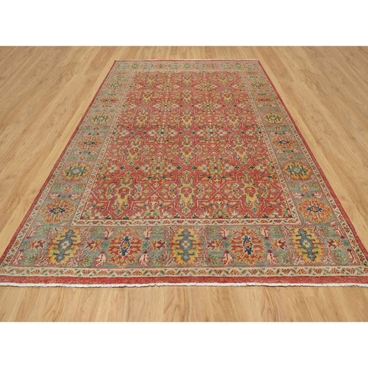 Oushak And Peshawar Wool Hand Knotted Rug Red Green 8.11X11.10 -O090957