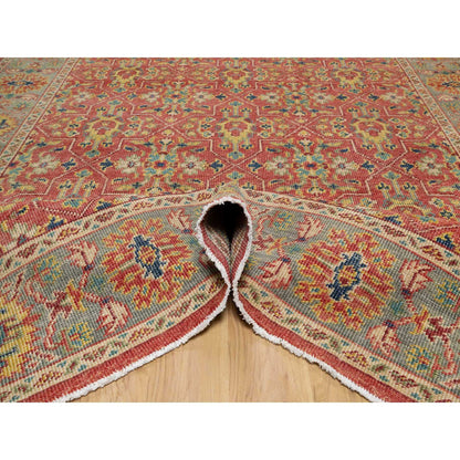 Oushak And Peshawar Wool Hand Knotted Rug Red Green 8.11X11.10 -O090957