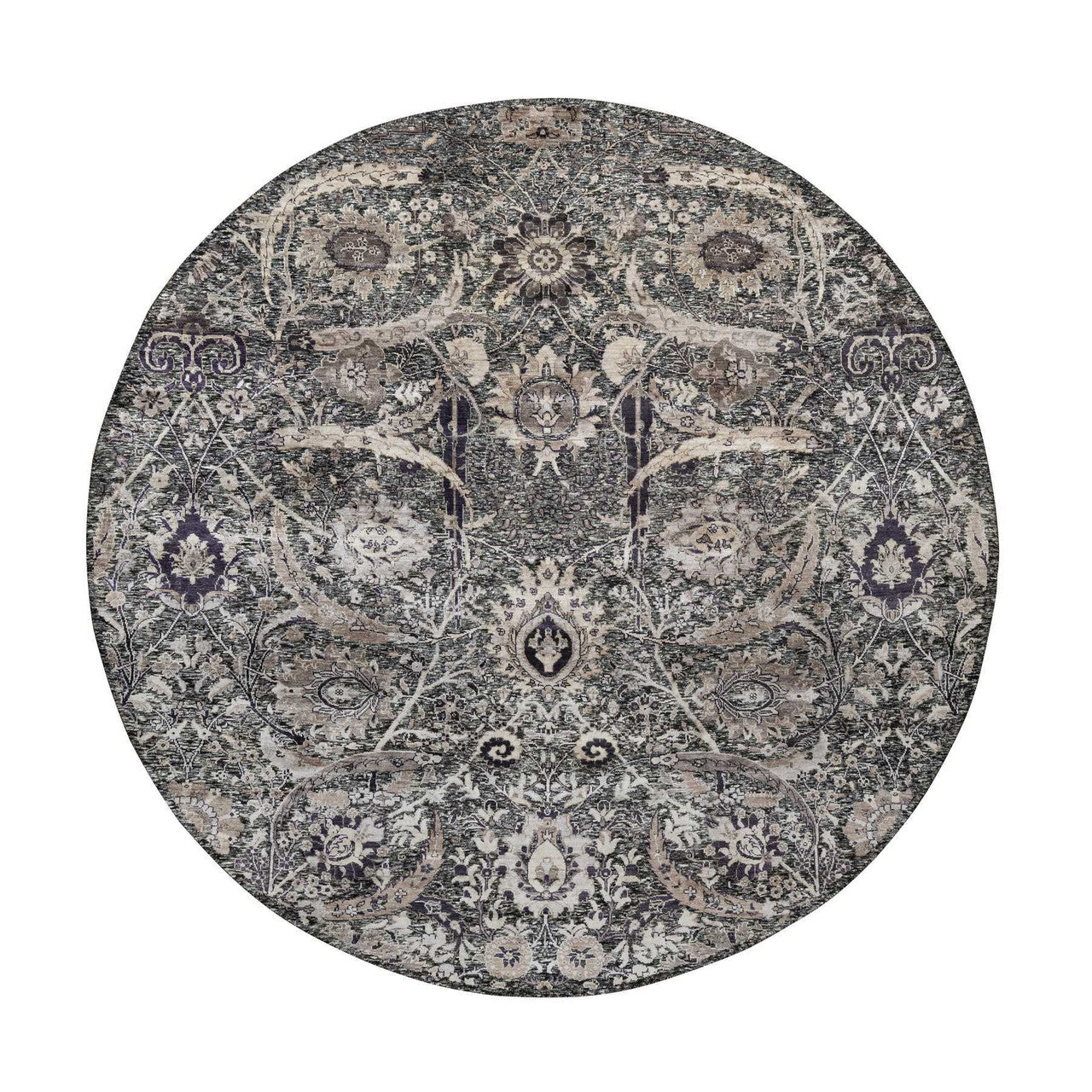 Brown 9'6" x 9'6" Transitional Hand knotted Wool/Silk Rug - Sku: O090958