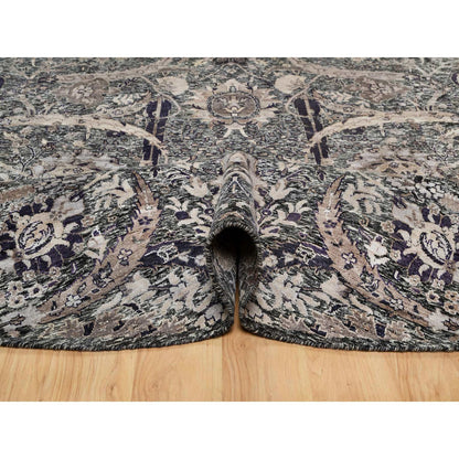 Transitional Wool & Silk Hand Knotted Rug Brown No Border 9.6X9.6 -O090958