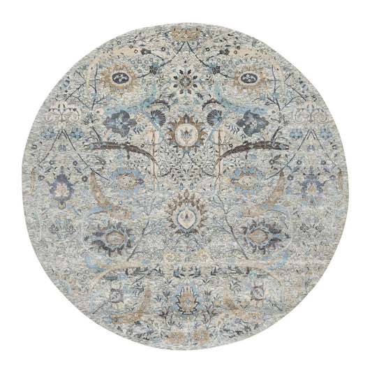 Transitional Wool & Silk Hand Knotted Rug Ivory No Border 10.1X10.1 -O090959