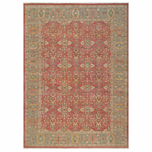 Oushak And Peshawar Wool Hand Knotted Rug Red Green 9.11X13.9 -O090960