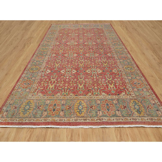 Oushak And Peshawar Wool Hand Knotted Rug Red Green 9.11X13.9 -O090960