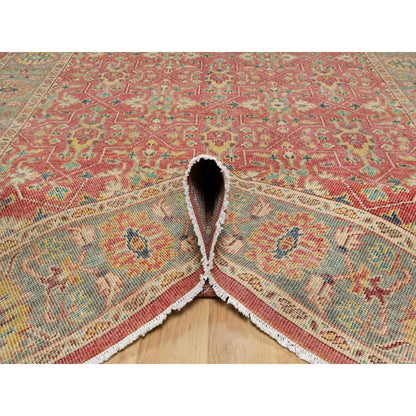 Oushak And Peshawar Wool Hand Knotted Rug Red Green 9.11X13.9 -O090960