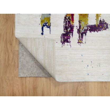 Modern and Contemporary Wool & Silk Hand Knotted Rug Ivory No Border 2.6X9.10 -O090961