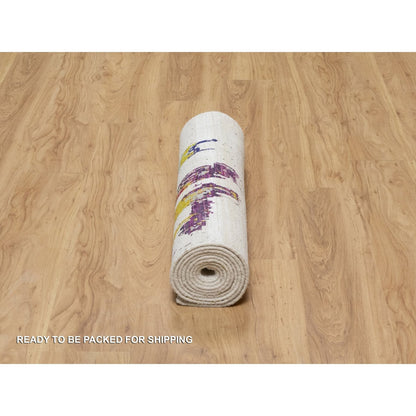 Modern and Contemporary Wool & Silk Hand Knotted Rug Ivory No Border 2.6X9.10 -O090961