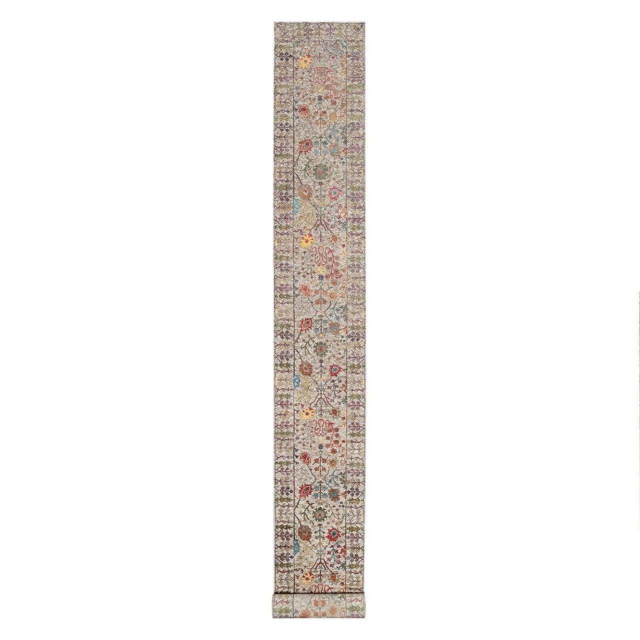 Beige 2'6" x 23'10" Transitional Hand knotted Wool/Silk Rug - Sku: O090963