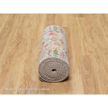 Transitional Wool & Silk Hand Knotted Rug Beige No Border 2.6X23.10 -O090963