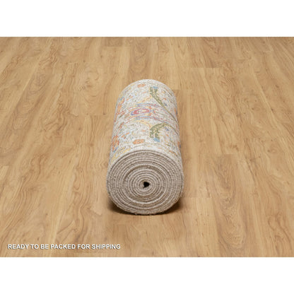 Transitional Wool & Silk Hand Knotted Rug Beige No Border 2.6X27.7 -O090965