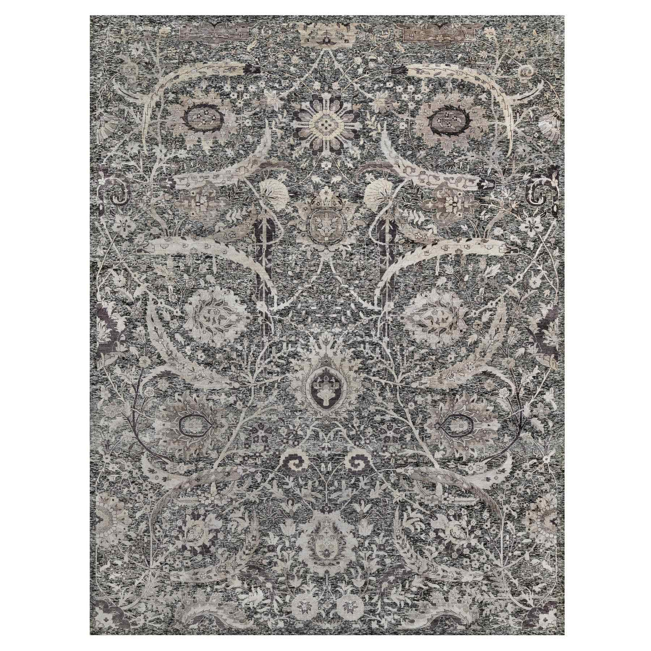 Brown 11'8" x 14'11" Transitional Hand knotted Wool/Silk Rug - Sku: O090966