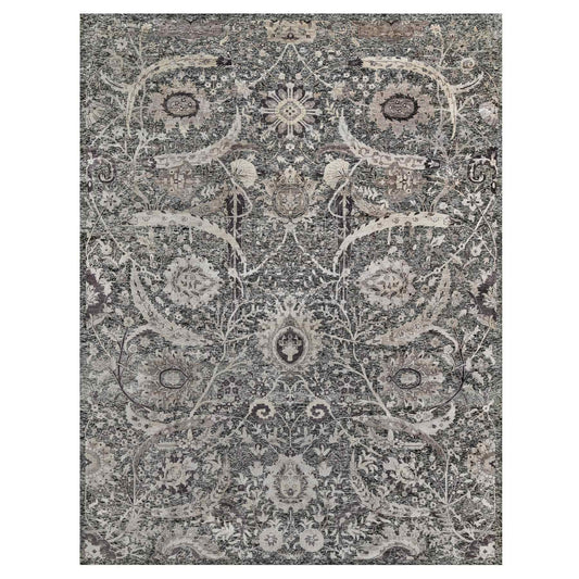 Transitional Wool & Silk Hand Knotted Rug Brown No Border 11.8X14.11 -O090966
