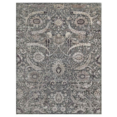 Transitional Wool & Silk Hand Knotted Rug Brown No Border 11.8X14.11 -O090966