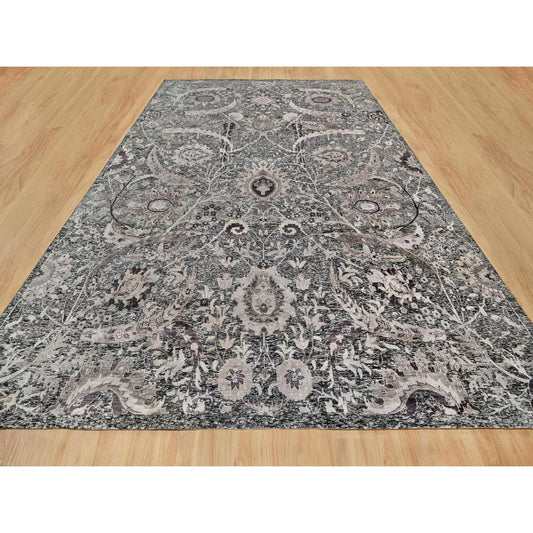 Transitional Wool & Silk Hand Knotted Rug Brown No Border 11.8X14.11 -O090966