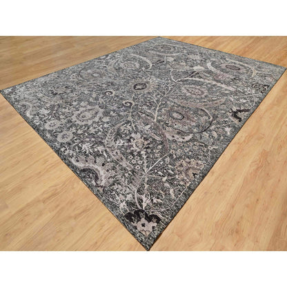Transitional Wool & Silk Hand Knotted Rug Brown No Border 11.8X14.11 -O090966