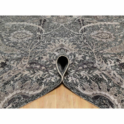 Transitional Wool & Silk Hand Knotted Rug Brown No Border 11.8X14.11 -O090966