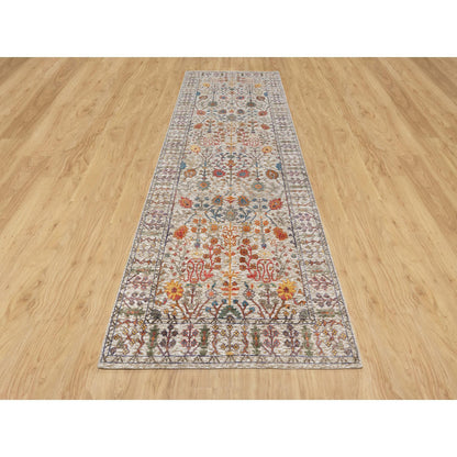 Transitional Wool & Silk Hand Knotted Rug Beige No Border 4.2X11.11 -O090967