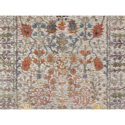 Transitional Wool & Silk Hand Knotted Rug Beige No Border 4.2X11.11 -O090967