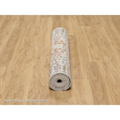 Transitional Wool & Silk Hand Knotted Rug Beige No Border 4.2X11.11 -O090967