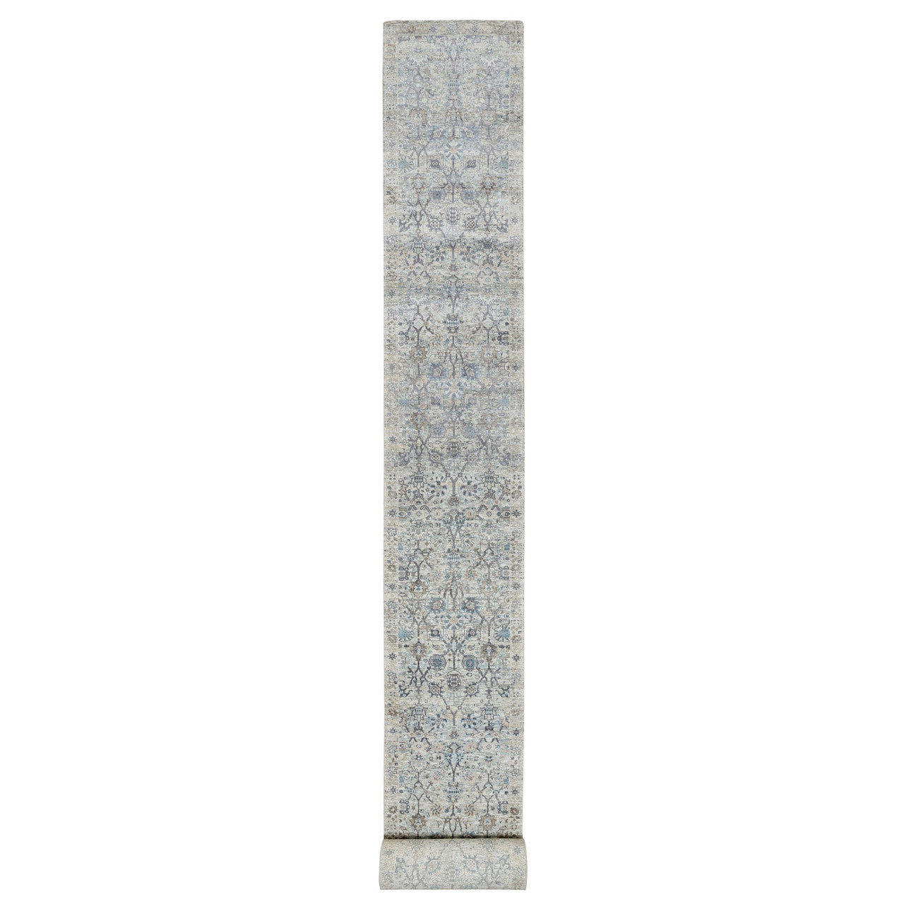 Ivory 2'7" x 27'7" Transitional Hand knotted Wool/Silk Rug - Sku: O090968