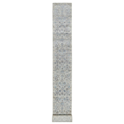 Transitional Wool & Silk Hand Knotted Rug Ivory No Border 2.7X27.7 -O090968