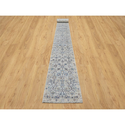 Transitional Wool & Silk Hand Knotted Rug Ivory No Border 2.7X27.7 -O090968