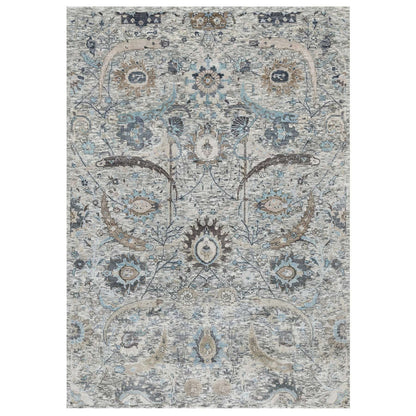Transitional Wool & Silk Hand Knotted Rug Ivory No Border 5.0X7.1 -O090969