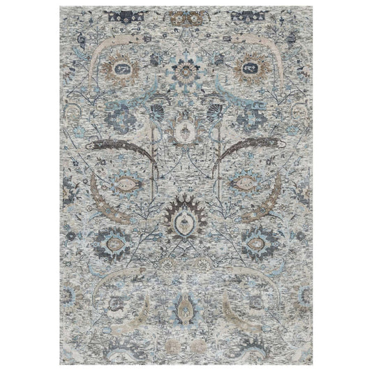 Transitional Wool & Silk Hand Knotted Rug Ivory No Border 5.0X7.1 -O090969
