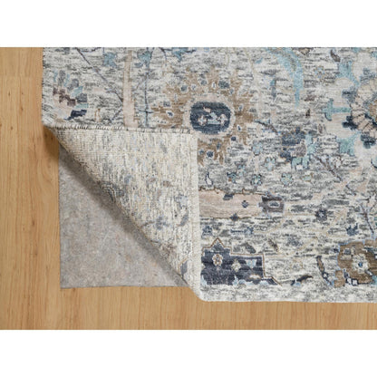 Transitional Wool & Silk Hand Knotted Rug Ivory No Border 5.0X7.1 -O090969