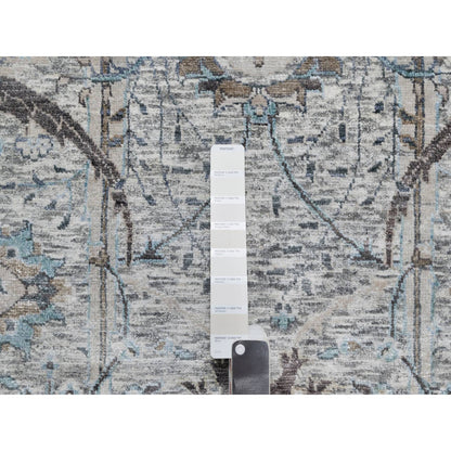 Transitional Wool & Silk Hand Knotted Rug Ivory No Border 5.0X7.1 -O090969